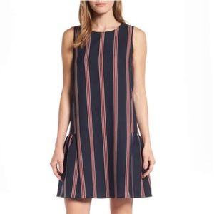 Navy and Red Flounce Back Shift Dress